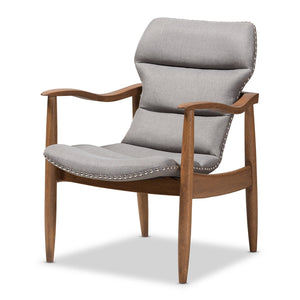 PREMIER STUDIO HADLEY MID-CENTURY MODERN FABRIC AND WALNUT BROWN FINISHED WOOD LOUNGE CHAIR