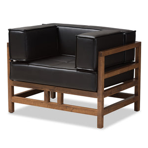 PREMIER STUDIO SHAW MID-CENTURY MODERN FAUX LEATHER WALNUT WOOD ARMCHAIR