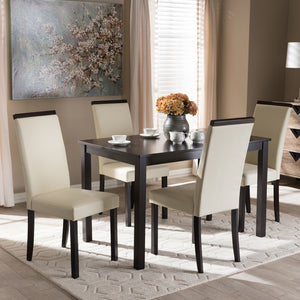 PREMIER STUDIO DAVENEY MODERN AND CONTEMPORARY CREAM FAUX LEATHER UPHOLSTERED 5-PIECE DINING SET