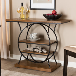 PREMIER STUDIO LAVELLE DECO MODERN FURNITURE WALNUT BROWN WOOD AND DARK BRONZE-FINISHED METAL CIRCULAR CONSOLE TABLE
