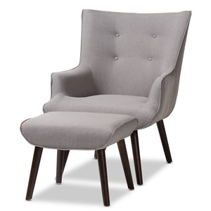 PREMIER STUDIO ALDEN MID-CENTURY MODERN FABRIC UPHOLSTERED DARK BROWN FINISHED WOOD LOUNGE CHAIR AND OTTOMAN SET