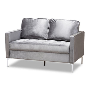 PREMIER STUDIO CLARA MODERN AND CONTEMPORARY GREY VELVET FABRIC UPHOLSTERED 2-SEATER LOVESEAT