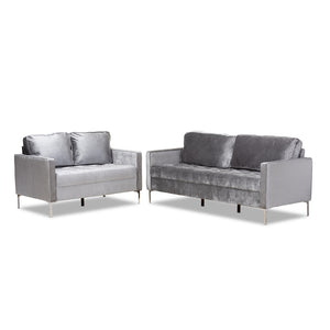 PREMIER STUDIO CLARA MODERN AND CONTEMPORARY GREY VELVET FABRIC UPHOLSTERED 2-PIECE LIVING ROOM SET