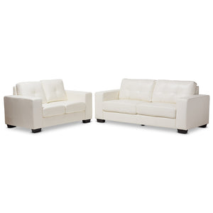 PREMIER STUDIO ADALYNN MODERN AND CONTEMPORARY WHITE FAUX LEATHER UPHOLSTERED 2-PIECE LIVINGROOM SET