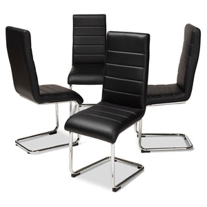PREMIER STUDIO MARLYS MODERN FURNITURE AND CONTEMPORARY BLACK FAUX LEATHER UPHOLSTERED DINING CHAIR (SET OF 4)