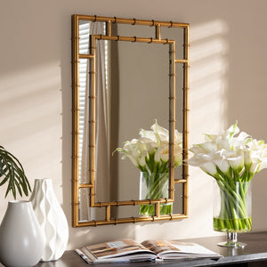 PREMIER STUDIO ADRA MODERN AND CONTEMPORARY GOLD FINISHED BAMBOO ACCENT WALL MIRROR