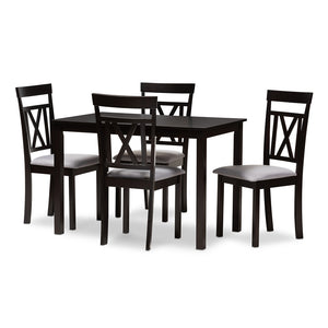 PREMIER STUDIO ROSIE MODERN AND CONTEMPORARY ESPRESSO BROWN FINISHED AND GREY FABRIC UPHOLSTERED 5-PIECE DINING SET