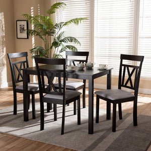 PREMIER STUDIO ROSIE MODERN AND CONTEMPORARY ESPRESSO BROWN FINISHED AND GREY FABRIC UPHOLSTERED 5-PIECE DINING SET