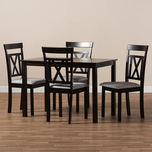 PREMIER STUDIO ROSIE MODERN AND CONTEMPORARY ESPRESSO BROWN FINISHED AND GREY FABRIC UPHOLSTERED 5-PIECE DINING SET
