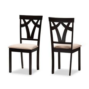 PREMIER STUDIO SYLVIA MODERN AND CONTEMPORARY SAND FABRIC UPHOLSTERED AND ESPRESSO BROWN FINISHED DINING CHAIR SET