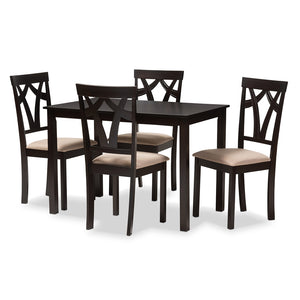PREMIER STUDIO SYLVIA MODERN AND CONTEMPORARY ESPRESSO BROWN FINISHED AND SAND FABRIC UPHOLSTERED 5-PIECE DINING SET