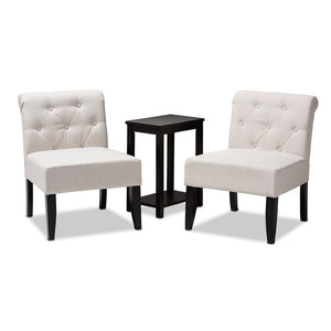 PREMIER STUDIO VEDA TRANSITIONAL 3-PIECE BEIGE FABRIC UPHOLSTERED AND BLACK-FINISHED WOOD ACCENT CHAIR AND TABLE SET