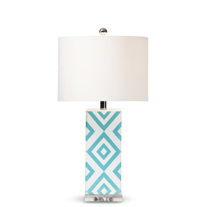 PREMIER STUDIO ROWEN MODERN AND CONTEMPORARY TURQUOISE AND WHITE DIAMOND PATTERNED CERAMIC TABLE LAMP
