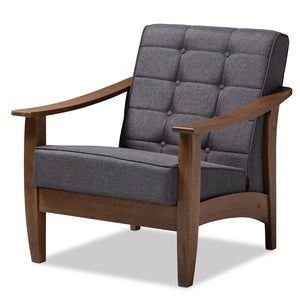 PREMIER STUDIO LARSEN MID-CENTURY MODERN GRAY FABRIC UPHOLSTERED WALNUT WOOD LOUNGE CHAIR