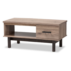 PREMIER STUDIO AREND MODERN AND CONTEMPORARY TWO-TONE OAK BROWN AND BLACK WOOD 1-DRAWER COFFEE TABLE