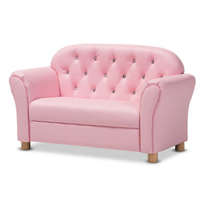 PREMIER STUDIO GEMMA MODERN AND CONTEMPORARY PINK FAUX LEATHER 2-SEATER KIDS LOVESEAT