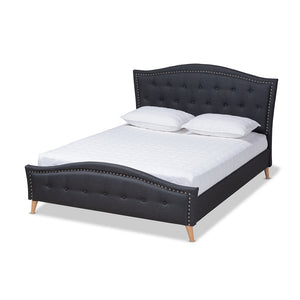 PREMIER STUDIO FELISA MODERN AND CONTEMPORARY CHARCOAL GREY FABRIC UPHOLSTERED AND BUTTON TUFTED QUEEN SIZE PLATFORM BED