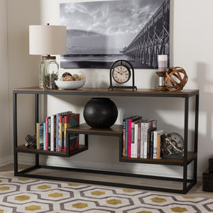PREMIER STUDIO DOREEN RUSTIC INDUSTRIAL STYLE ANTIQUE BLACK TEXTURED FINISHED METAL DISTRESSED WOOD CONSOLE TABLE