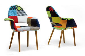 PREMIER STUDIO FORZA PATCHWORK MODERN FURNITURE MID-CENTURY STYLE ACCENT CHAIR (SET OF 2)