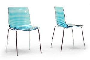 PREMIER STUDIO MARISSE WAVE CHAIRS BLUE PLASTIC MODERN FURNITURE DINING CHAIR (SET OF 2)