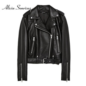 Leather Diva Style Fashion Jacket Women PU Faux Leather Jackets Moto Biker Jacket Black Zippers Motorcycle Biker Coats