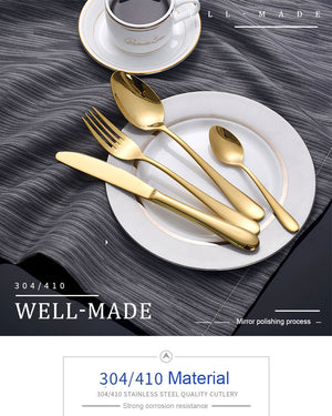 Beautiful European Style Gold Tableware Set Stainless Steel Cutlery Set 4 Gold Knife Cutlery Gold Silver Knife Dinner