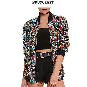 Amazing Fashionable  Style! Super Chic Colorful Sequin bomber jacket women coats cardigan Dressy Evening baseball jackets jaqueta feminina inverno fashion