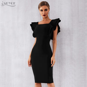 Beautiful Celebrity Party Black Bandage Dress Vestido Sexy Ruffles Butterfly Sleeve Bodycon Club Dress