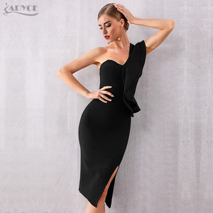 FAB Elegant Bandage Dress Celebrity Evening Party Dresses Sexy One Shoulder Ruffles Bodycon Club Dress Vestidos