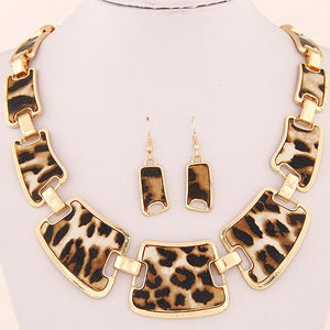 FAB Animal Skin Leopard Fashion Jewelry Sets Fashion Geometric Leopard Link Chain Necklace Earring Sets Fashion  Accessories