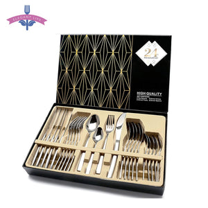 Elegant 24 PCS Flatware Set High-grade Mirror Polishing Stainless Steel Cutlery Sets Silverware Dinnerware Spoons/Knives With Gift Box