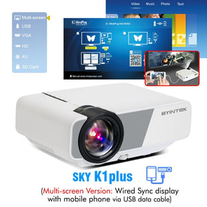 Home Cinema BYINTEK  SKY K1/K1plus LED Portable Home Theater HD Mini Projector (Optional Wired Sync Display For Iphone Ipad Phone Tablet)