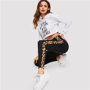 Cool Contrast Leopard Tape Leggings ActiveWear Women High Waist Skinny Leggings Fashion Athleisure Leggings