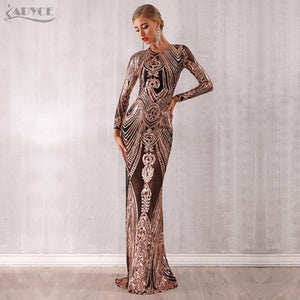 Sexy Women Elegant Celebrity Evening Party Dress Sexy Sequined Long Sleeve Mesh Runway Club Dress Vestido