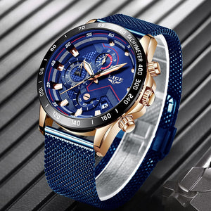Top Fine Brand Luxury Style Mens Casual Mesh Belt Fashion Quartz Gold Watch Mens Watches Waterproof Clock Relogio Masculino