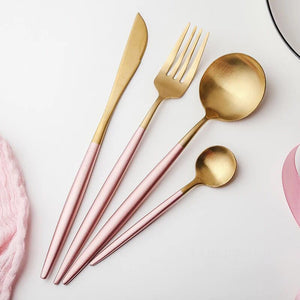 Beautiful Rose Gold Dinnerware Set 304 Stainless Steel Western Cutlery Set Kitchen Food Tableware Fork Knife Scoop Silverware Set