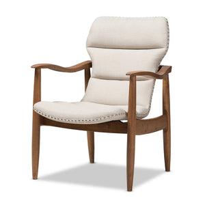 PREMIER STUDIO HADLEY MID-CENTURY MODERN FABRIC AND WALNUT BROWN FINISHED WOOD LOUNGE CHAIR