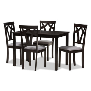 PREMIER STUDIO SYLVIA MODERN AND CONTEMPORARY GREY FABRIC UPHOLSTERED AND DARK BROWN FINISHED 5-PIECE DINING SET