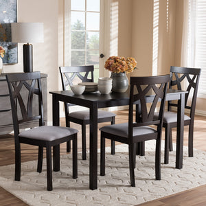 PREMIER STUDIO SYLVIA MODERN AND CONTEMPORARY GREY FABRIC UPHOLSTERED AND DARK BROWN FINISHED 5-PIECE DINING SET
