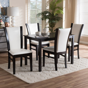 PREMIER STUDIO ADLEY MODERN AND CONTEMPORARY 5-PIECE DARK BROWN FINISHED WHITE FAUX LEATHER DINING SET
