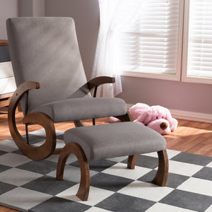 PREMIER STUDIO KAIRA MODERN AND CONTEMPORARY 2-PIECE LIGHT BEIGE FABRIC UPHOLSTERED AND WALNUT-FINISHED WOOD ROCKING CHAIR AND OTTOMAN SET