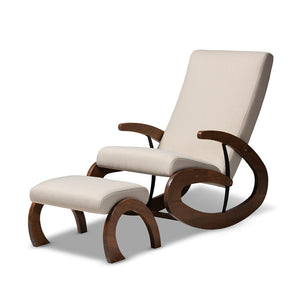 PREMIER STUDIO KAIRA MODERN AND CONTEMPORARY 2-PIECE LIGHT BEIGE FABRIC UPHOLSTERED AND WALNUT-FINISHED WOOD ROCKING CHAIR AND OTTOMAN SET