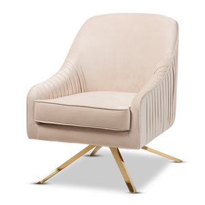 PREMIER STUDIO AMAYA LUXE AND GLAMOUR MODERN FURNITURE FABRIC UPHOLSTERED GOLD FINISHED BASE LOUNGE CHAIR