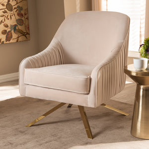 PREMIER STUDIO AMAYA LUXE AND GLAMOUR MODERN FURNITURE FABRIC UPHOLSTERED GOLD FINISHED BASE LOUNGE CHAIR