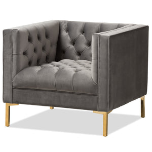 PREMIER STUDIO ZANETTA LUXE AND GLAMOUR NAVY VELVET UPHOLSTERED GOLD FINISHED LOUNGE CHAIR