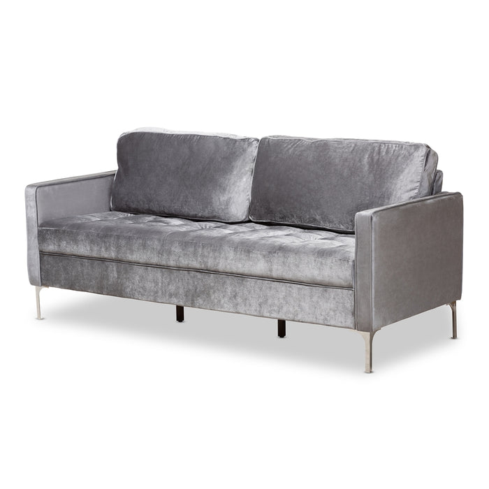 PREMIER STUDIO STUDIO CLARA MODERN AND CONTEMPORARY GREY VELVET FABRIC UPHOLSTERED 3-SEATER SOFA