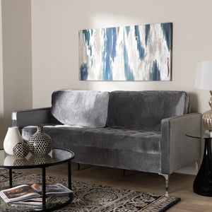 PREMIER STUDIO STUDIO CLARA MODERN AND CONTEMPORARY GREY VELVET FABRIC UPHOLSTERED 3-SEATER SOFA