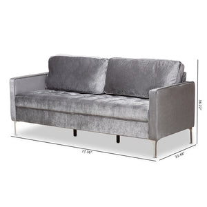 PREMIER STUDIO STUDIO CLARA MODERN AND CONTEMPORARY GREY VELVET FABRIC UPHOLSTERED 3-SEATER SOFA