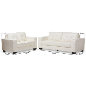 PREMIER STUDIO ADALYNN MODERN AND CONTEMPORARY WHITE FAUX LEATHER UPHOLSTERED 2-PIECE LIVINGROOM SET
