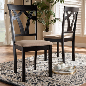 PREMIER STUDIO SYLVIA MODERN AND CONTEMPORARY SAND FABRIC UPHOLSTERED AND ESPRESSO BROWN FINISHED DINING CHAIR SET